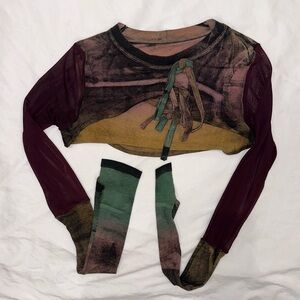 Upcycled hand dyed archival mesh bolero / jfashion visual kei